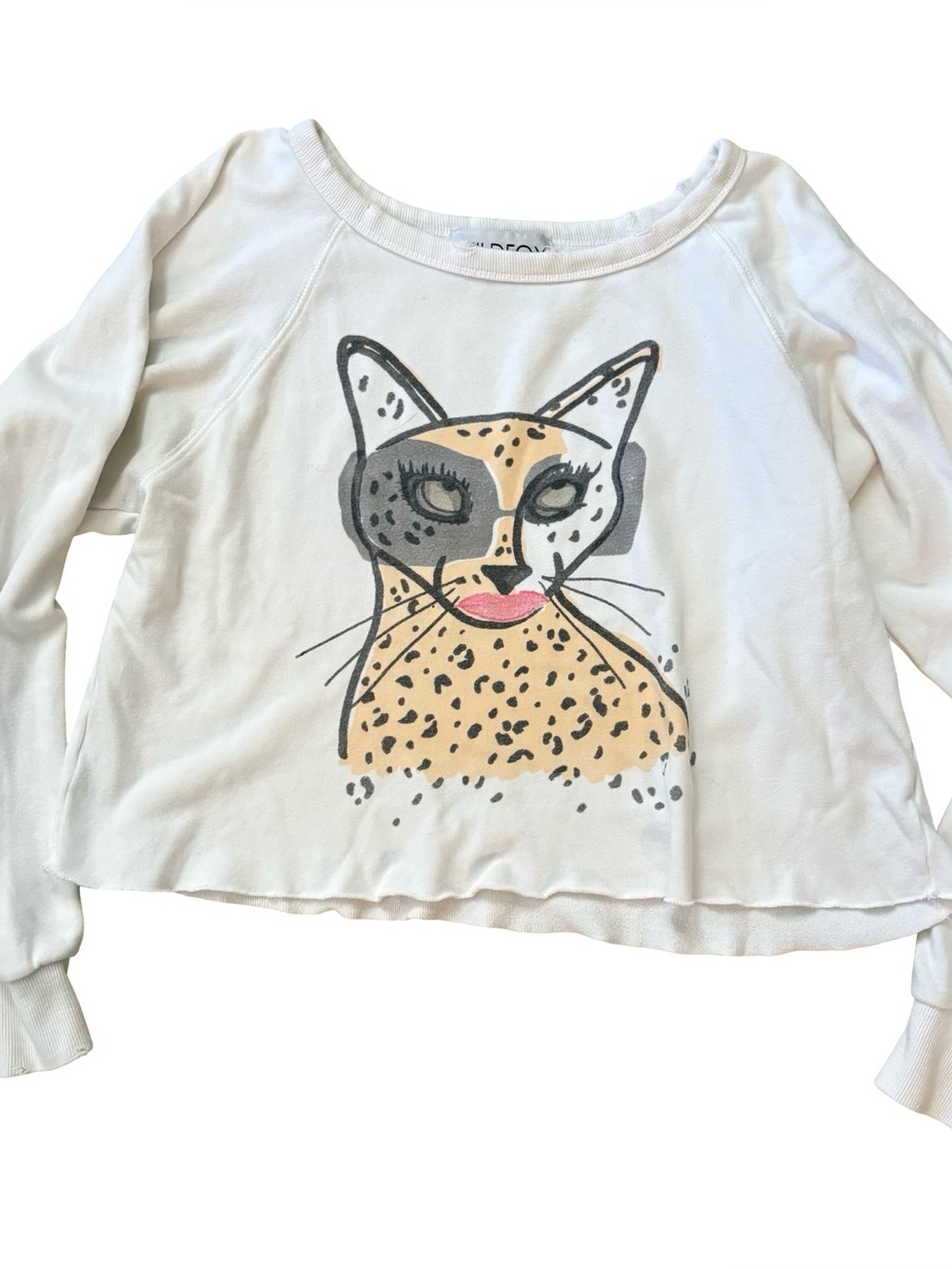 WILDFOX cropped distressed cheetah sweatshirt